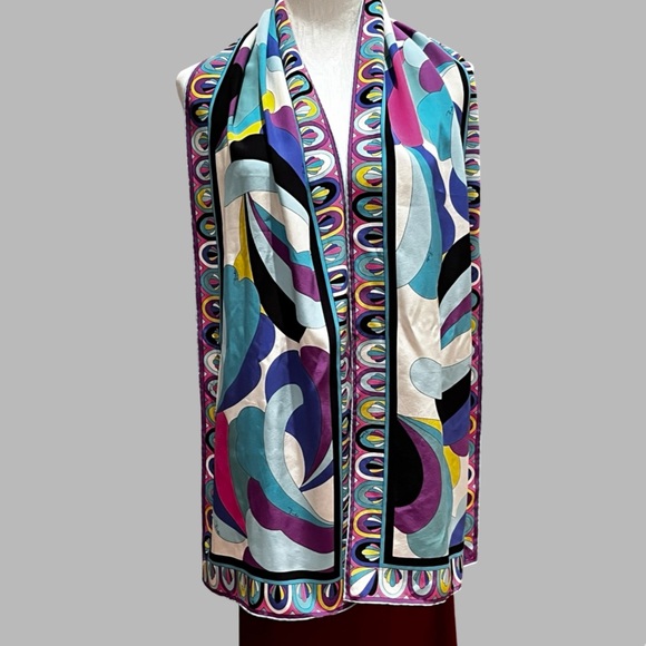 Emilio Pucci Vibrant Silk Scarf With Geometric Print in Purple, Blue, and White - Picture 2 of 11